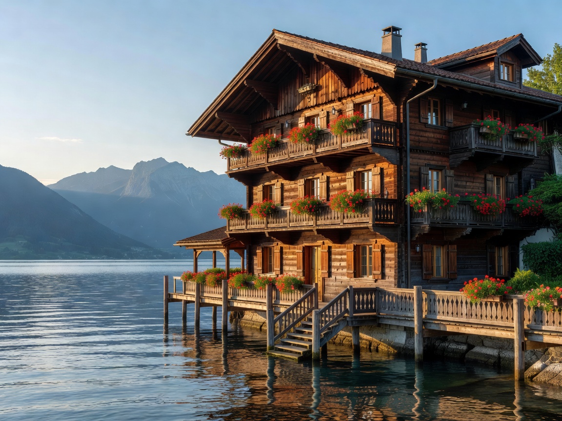 Traditional St Wolfgang lakeside hotel with wooden balconies and direct water access